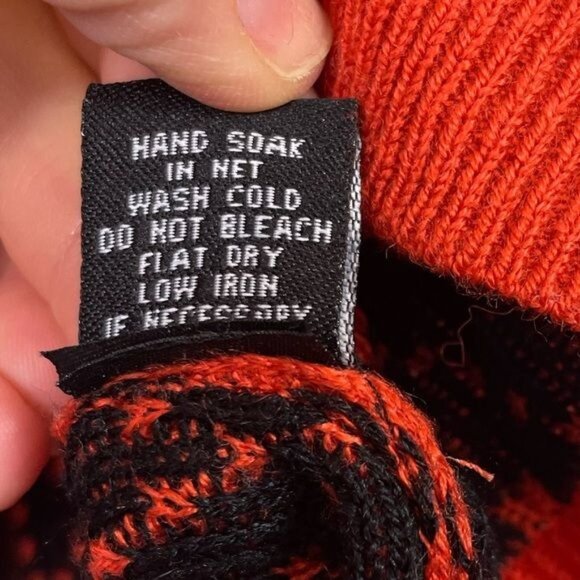 Timing Orange & Navy Diamond Print Crewneck Sweater 100% Acrylic Size Small - Picture 6 of 8